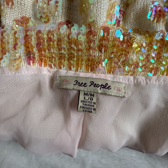 Free People Womens Sequin Cardigan Jacket Pink Gold Open Front Medium/Large - Picture 3 of 11